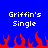 Blue background with white pixelated text 'Griffin's Single' repeated twice, red flame-like shapes at the bottom.