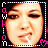 Pixelated portrait of a person with closed eyes and slightly parted lips, framed by pink and white checkered border with vertical text on left.