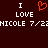 Dark red background with white pixelated text reading "I LOVE NICOLE 7/2" and a small orange heart symbol above the word LOVE.