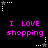 Black background with repeated pink text "I LOVE shopping" and white star-shaped icons with dotted lines, arranged in a pattern