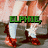 A pixelated image of a person's lower legs and feet in red shoes, white socks, and light-colored pants with green text overlays.