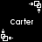Black background with white pixelated text 'Carter' and four distinct white square-based geometric patterns arranged in a