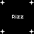 Black background with white pixelated stars and four instances of the text 'Rizz' in a retro digital font.