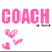 Pixelated pink text "COACH" appears in multiple positions with floating pixel hearts on white background.