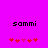 Pixelated text 'sami' on bright pink background with red and pink heart symbols below, two identical frames showing static content.