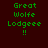 Green pixelated text "Great Wolfe Lodgeee !!" on dark brown background with white rectangular overlays in different positions across frames.