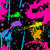 Pixelated abstract composition with vibrant pink, blue, green, and yellow hues; black text "SPLATTER" on a white background; dynamic color splatter effects across the image.