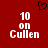Red background with white text reading '10 on Cullen' on both sides and a black pixelated heart symbol above the text.