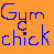 Blue pixelated text 'Gym chick' on solid orange background with no additional elements or motion.