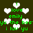Green pixelated text and white heart shapes on a dark brown background, with repeated phrases like 'i love emily' and 'i luv yu'.