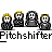 Animated contact sheet of pixel art icons featuring black-and-white figures with yellow hair and golden circular symbols, displayed across nine frames on a gray background.