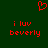Red pixelated heart symbol above two identical text blocks reading 'i luv beverly' on dark green background.
