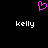 A static pixel art image with a pink heart symbol above two white 'kelly' text labels on a black background.