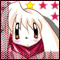 Pixelated anime-style character with light brown hair and red scarf, showing sequential eye-closed expressions against star-patterned background.