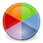 A static circular pie chart divided into six distinct colored segments with pixelated edges on a light gray background.
