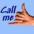 Blue background with 'Call me' text and a hand making a phone gesture, showing animation frames with hand position changes.