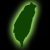 Green leaf-shaped icon with gradient outline on black background, rendered in low-resolution pixel art style.