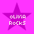 Four identical purple star-shaped icons with white text "oLiViA RoCkS" on a bright pink background, arranged in a