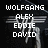 Pixelated text lists names and roles over a dark background with blurred light streaks, showing no visible animation changes.