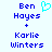 Blue pixelated text reads "Ben Hayes + Karlie Winters" with a cyan heart symbol above "Ben" on a light blue background.