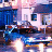 Pixelated static image of a stylized vehicle with blue and white elements against a pinkish background, likely from an early 2000s digital animation or game asset.
