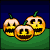 Animated sequence of pixelated pumpkins with varied facial expressions on a dark blue background and green base.