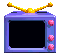 Pixelated TV-shaped icon with purple casing, pink knobs, and yellow antennae showing countdown numbers 3, 2, 1 then 'NEXT' text.