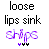 A static image displays four identical text blocks with 'loose lips sink' above a stylized purple 'ships' and three small black dots below, set against white background.