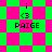 Pixelated green and pink checkered background with repeated 'i <3 PAIGE' text in black, transitioning to a diamond pattern while maintaining the same text elements.