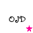 Four identical pixelated 'OJD' text icons arranged in a with pink star symbols positioned below and to the right of each icon