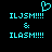 Pixelated cyan text on black background with heart symbol above left text block; two identical side-by-side layouts.