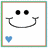Four square display a pixelated smiley face with black eyes and curved mouth; each has distinct border colors and one heart symbol in blue, green, or pink