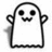 A pixelated ghost icon with a smiling face and raised arms appears on the left side of a black background, accompanied by text reading "I eated your cookie >:D".