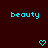 Two identical pixelated cyan text 'beauty' words on dark red background with cyan heart symbols below each text.