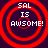 Four identical red concentric circles with white text 'SAL IS AWSOME!' on a dark purple background, arranged in a