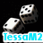 Four display white dice with black dots and colored "TessaM2" text against a black background, showing color variations in the text across frames