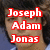 Pixelated image of a person's face with red-outlined white text reading "Joseph Adam Jonas" overlaid in three lines.