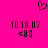 A bright pink background features a black pixelated heart at the top center, with two identical date and symbol pairs below.