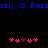 Blue text reading "cey <3 Robbkey <3 Robb" appears above two of pink and purple heart icons on a black background