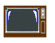 Pixelated TV icon with brown frame, dark screen showing blue vertical lines on left and right edges.