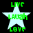 Green pixelated text "LIVE" above a light blue star with "LAUGH" and "LOVE" below, repeated in two identical vertical on black background