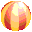 Two pixelated circular icons with gradient color transitions from yellow to red, featuring a bright white highlight on the upper left.