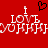 Red background with white pixelated text reading "I LOVE YOU" and a black heart symbol above the text, displayed in two identical mirrored sections.
