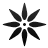 Black star-shaped icon with eight pointed tips radiating from a central square on a light gray background.