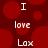Red background with large red circles and white text reading "I love Lax" in three lines.