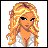 A pixelated cartoon character with long blonde hair and blue eyes appears next to a text block reading "voted best looking" in grayscale.