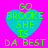 A static image with four identical heart-shaped icons on a bright pink background, each containing green text.