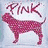 Pixelated pink dog icon with 'PINK' text above, standing on light blue background; bottom-left corner shows 'love pink:' in white pixel font.