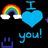Pixel art icon with rainbow, heart, and text elements on black background, featuring a small purple sparkle animation.