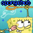 Pixelated Spongebob Squarepants buddy icon with two animated frames showing slight mouth movement, blue text above, and underwater background elements.